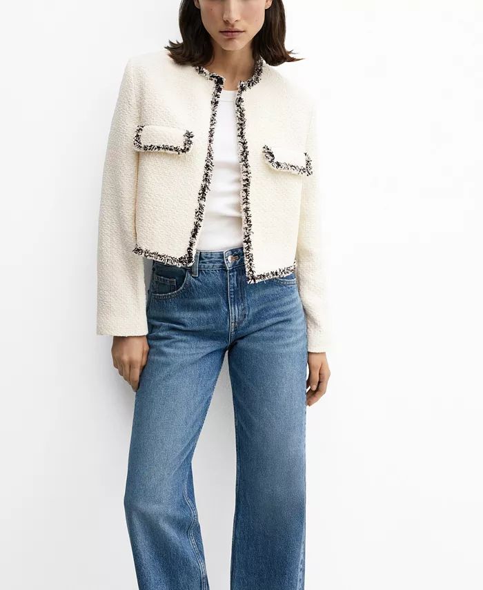 MANGO Women's Contrast Detail Tweed Jacket - Macy's | Macy's