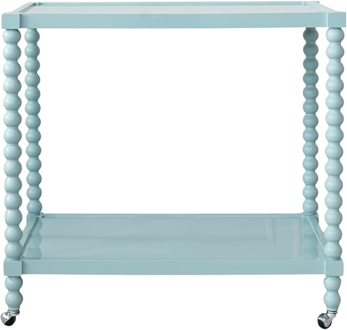 Creative Co-Op Rubberwood 2-Tier Bar Cart on Wheels, Blue | Amazon (US)