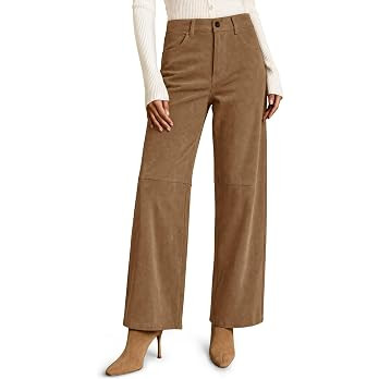 Yousify Women's Faux Suede Pants High Waisted Straight Leg Casual Trousers | High Waisted, Faux S... | Amazon (US)