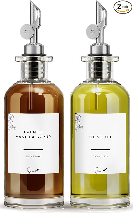 Apothecary Olive Oil Dispenser Bottle For Kitchen - Free Spout, 40 labels & Funnel - Coffee Syrup... | Amazon (US)