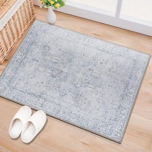 Griffey Oriental Machine Washable Blue/Ivory Non-Slip Backing Area Rug | Wayfair North America