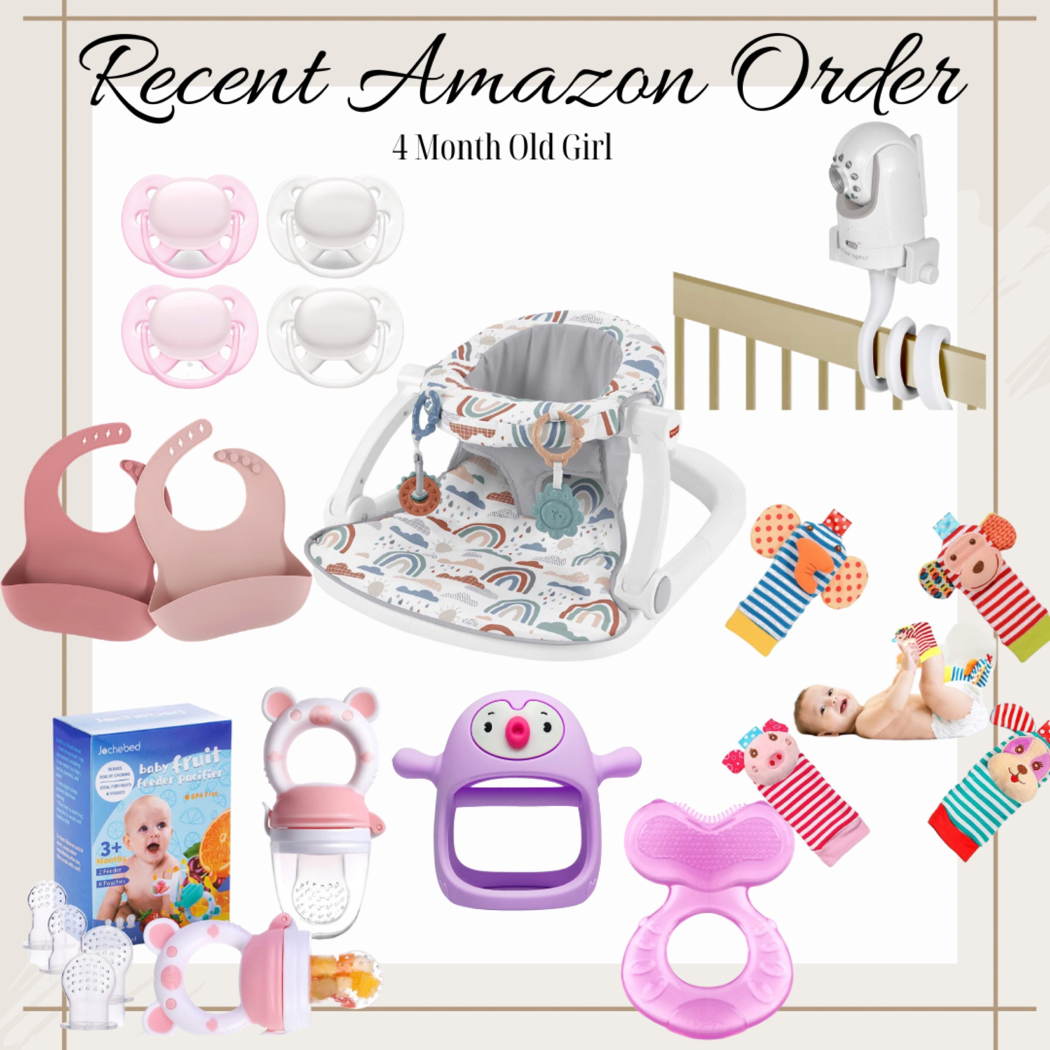 My recent Amazon order for my for my 4 month old daughter. I’m a new mom and still am trying to figure out what works for her. She hate the pacifier so I have every kind under the sun. The purple teether is her favorite thing so of course I had to order another one as back up. Happy shopping 🤰🏼👩‍👧# baby #babygirl #babythings

#LTKfamily #LTKbaby #LTKFind
