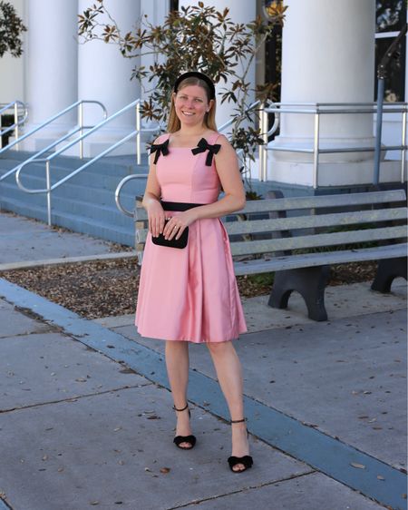 Pink bow dress with Marvelous Mrs. Maisel vibes. Retro bow dress  