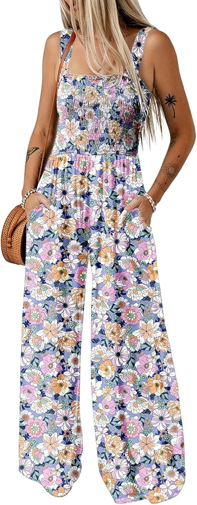 Dokotoo Women's Casual Loose Overalls Jumpsuits One Piece Sleeveless Printed Wide Leg Long Pant R... | Amazon (US)