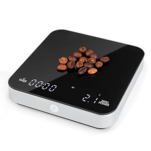 KitchenTour CaféMetric Coffee Scale with timer 0.1g/2000g - Precision Scale for Espresso & Pour over - Water flow Speed Mode and Coffee powder-to-liquid ratio Mode - Rechargeable, LCD Display - Silver | Amazon (US)