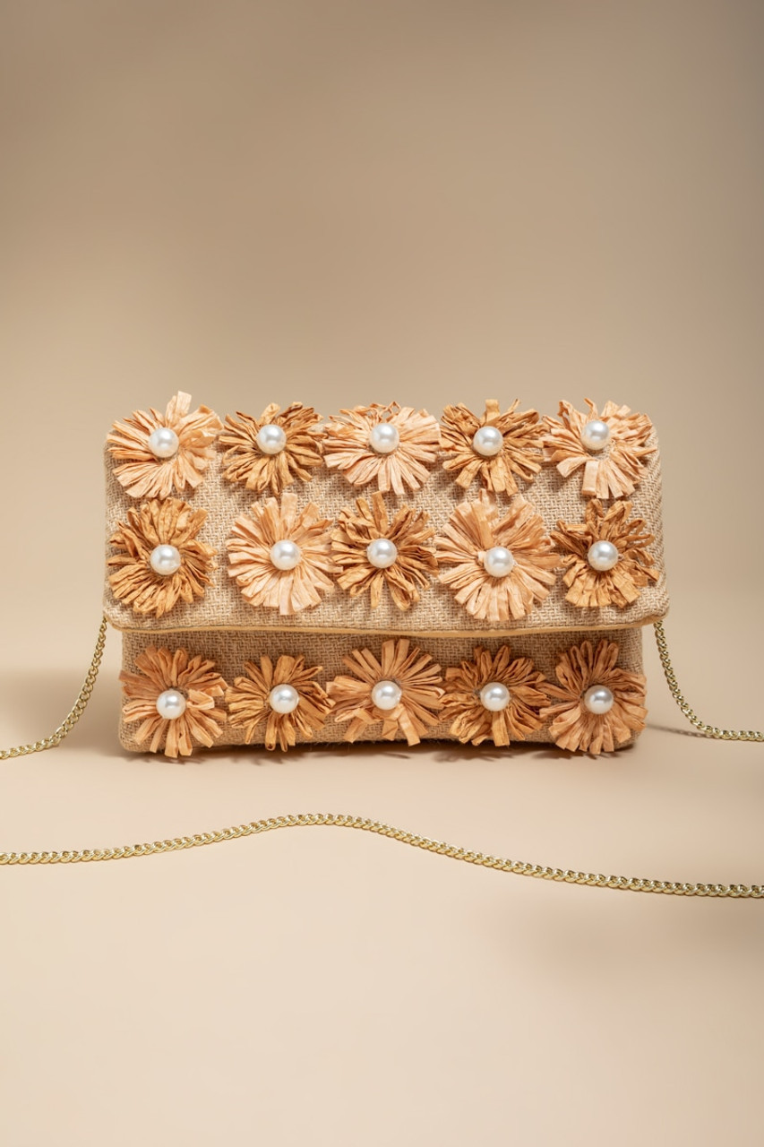 Alana Raffia Pearl Clutch Bag | Francesca's