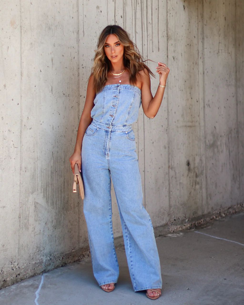 Beverly Strapless Denim Jumpsuit | VICI Collection