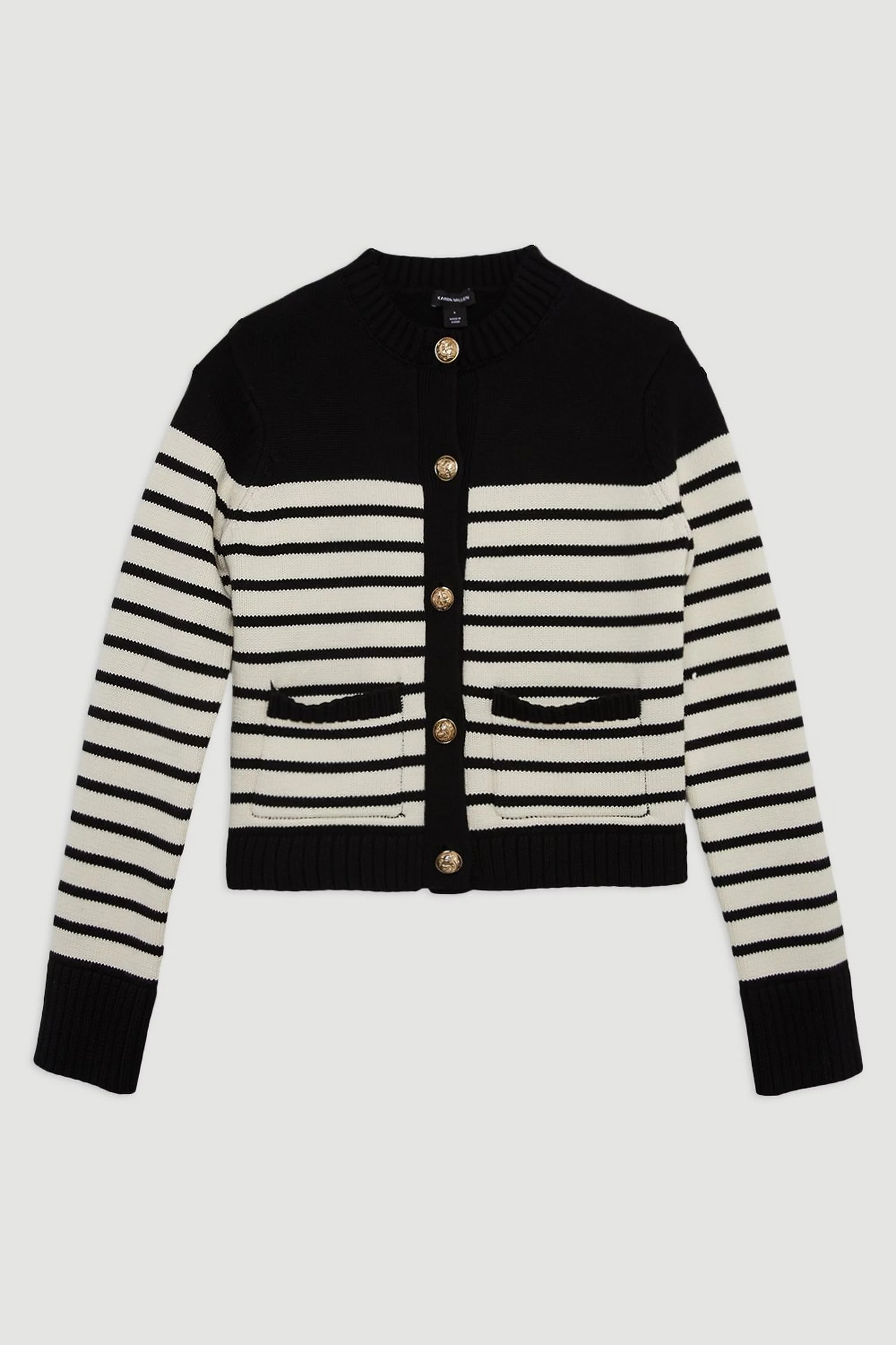 Cotton Cropped Knit Boxy Striped Cardigan | Karen Millen UK + IE + DE + NL