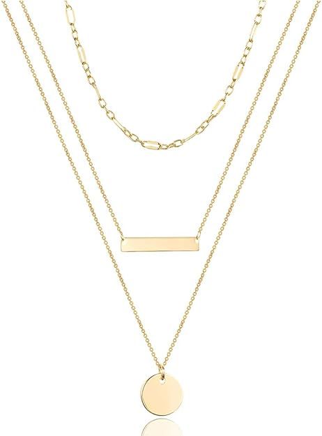 Turandoss Dainty Layered Choker Necklace, Handmade 14K Gold Plated Y Pendant Necklace Multilayer ... | Amazon (US)