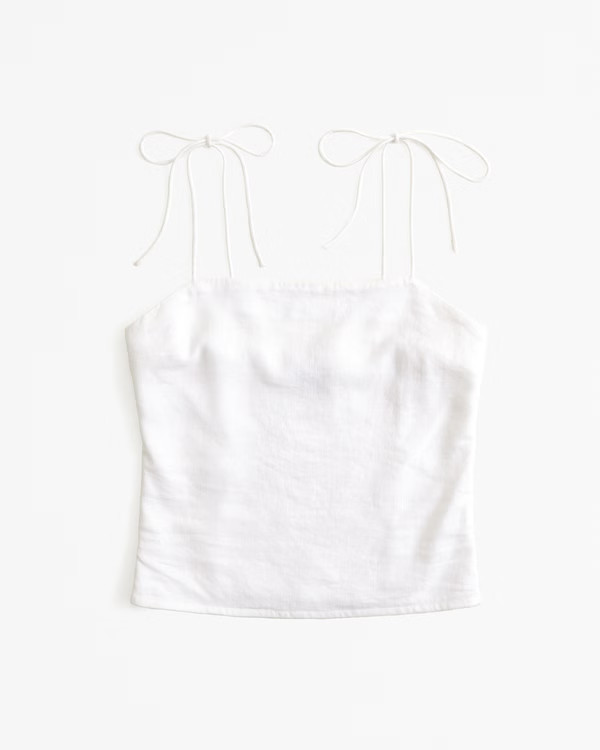 Linen-Blend Tie-Strap Set Top | Abercrombie & Fitch (US)