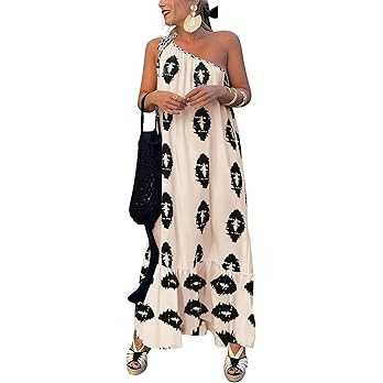 PRETTYGARDEN Women's 2025 Summer Maxi Dresses One Shoulder Printed Flowy Boho Beach Vacation Long... | Amazon (US)