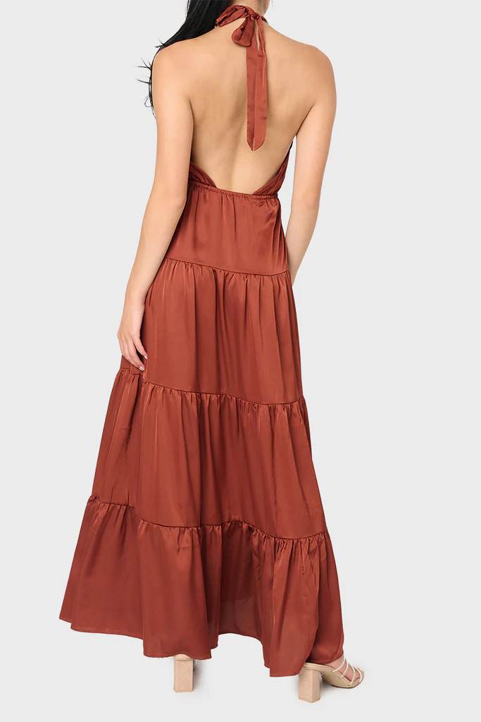 Silky Tie Back Halter Maxi Dress | Gibson