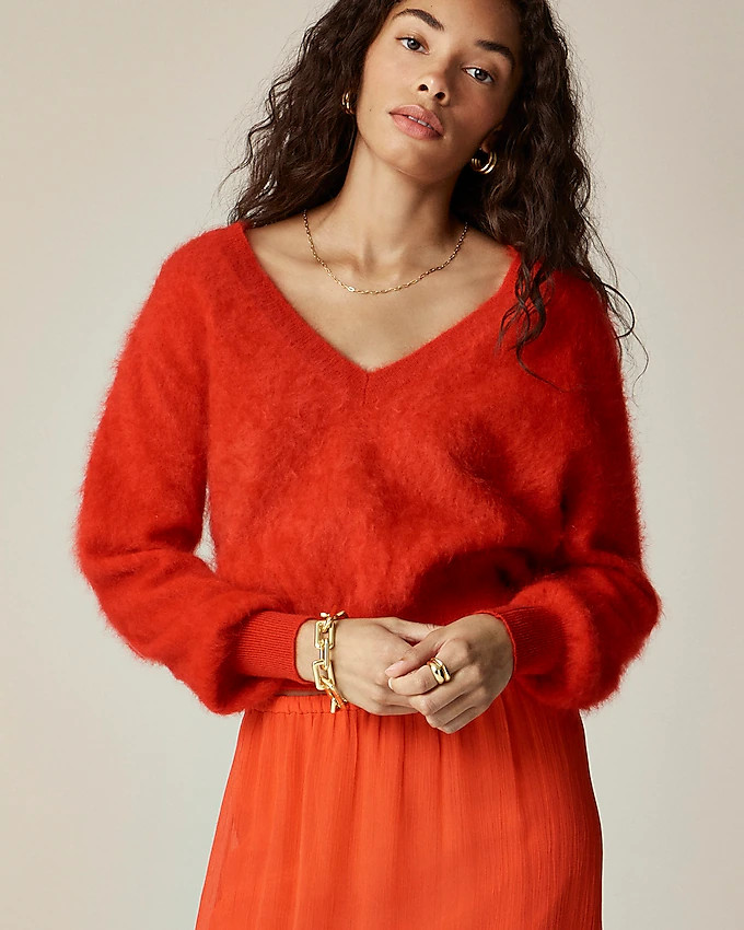 Brushed cashmere cropped V-neck sweater | J. Crew US