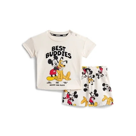 Mickey Mouse Baby Boys Short Sleeve Graphic Tee and Matching Shorts Set, 2-Piece, Sizes 0/3M-6/9M | Walmart (US)