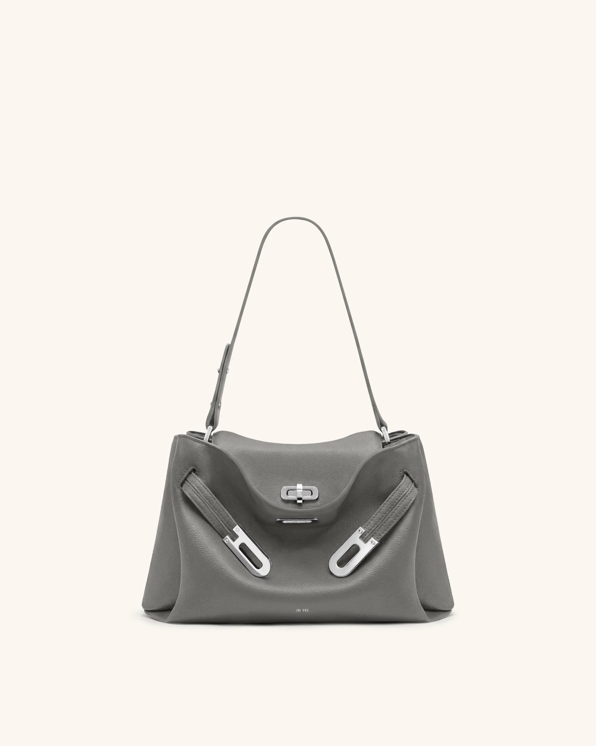 Rhea Pebbled Double Buckle Shoulder Bag - Cool Grey | JW PEI US