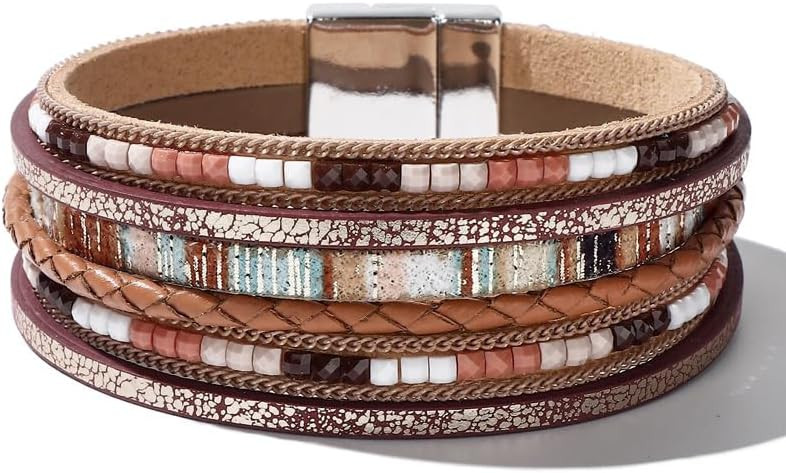 Aluinn Leather Wrap Bracelets For Women, Bohemia Multi-Layer Elegance Bracelet, Boho Bangle Weste... | Amazon (US)
