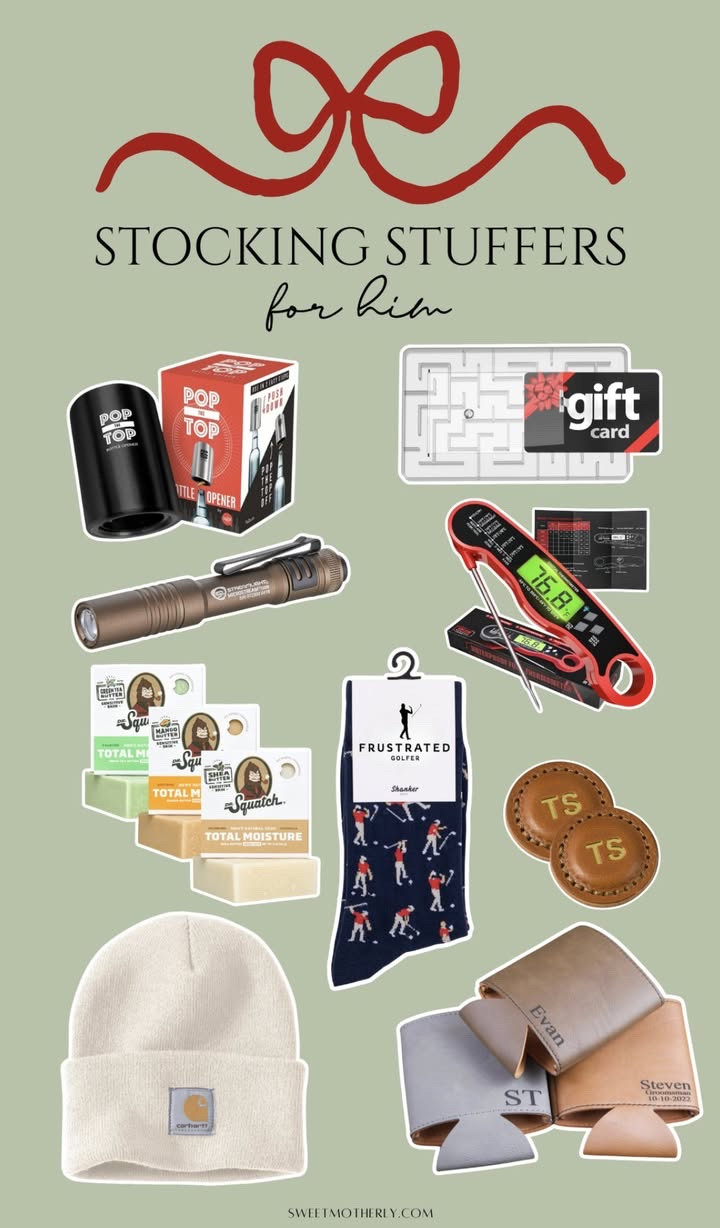 Stocking stuffers for him

Men’s stocking stuffers
Grooming essentials
Beard care products
Warm socks
Keychains and wallets
Tech accessories
Mini colognes
Coffee and drink accessories
Everyday carry items

#LTKHoliday #LTKGiftGuide #LTKMens