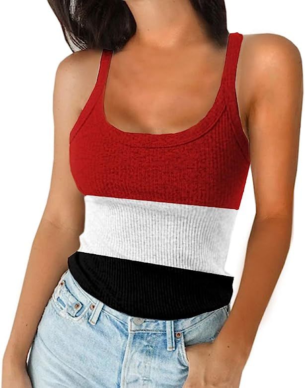 Ivay Women's Summer Tank Top Sexy Scoop Neck Sleeveless Cotton Ribbed Camisole Shirts Basic Casua... | Amazon (US)