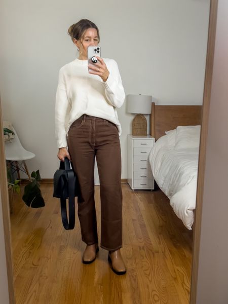 Simple outfits are always my favorite when I’m going through the process of relearning how to dress for cooler weather in the fall 😅. This sweater is old, but these pants are favorites of mine and come in lots of colors now! I sized up for comfort.

Boots are c/o my very favorite Freda Salvador. They are TTS, use code 15ANDREA to save on your first order!