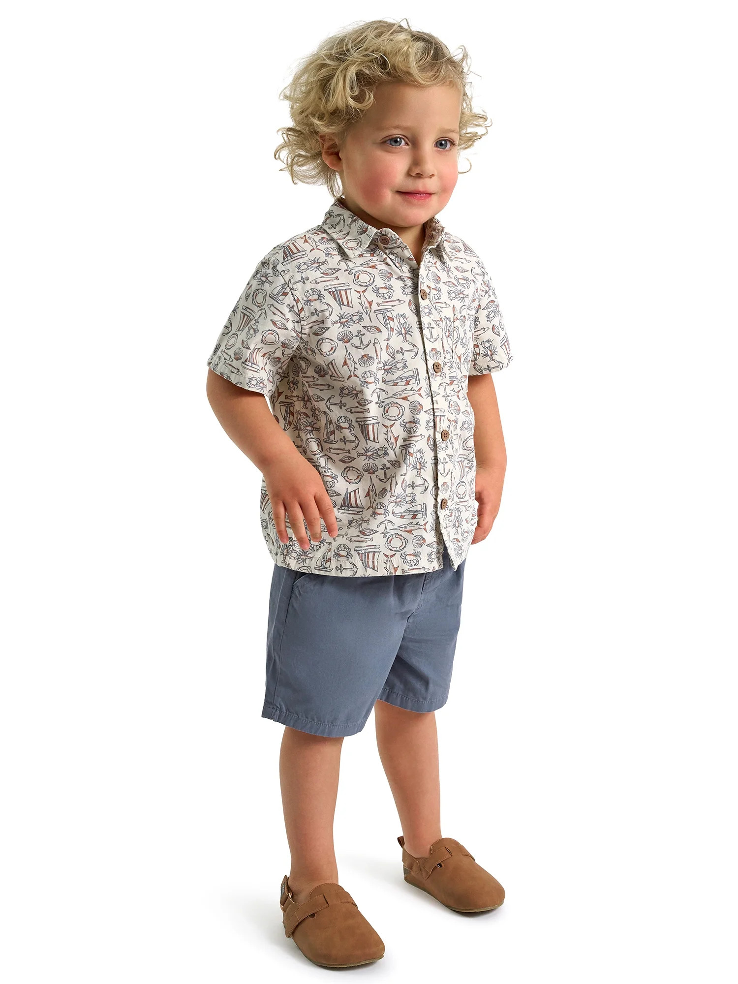 Modern Moments by Gerber Toddler Boy Button Front Shirt with Pocket and Short Set, 2-Piece, Sizes... | Walmart (US)
