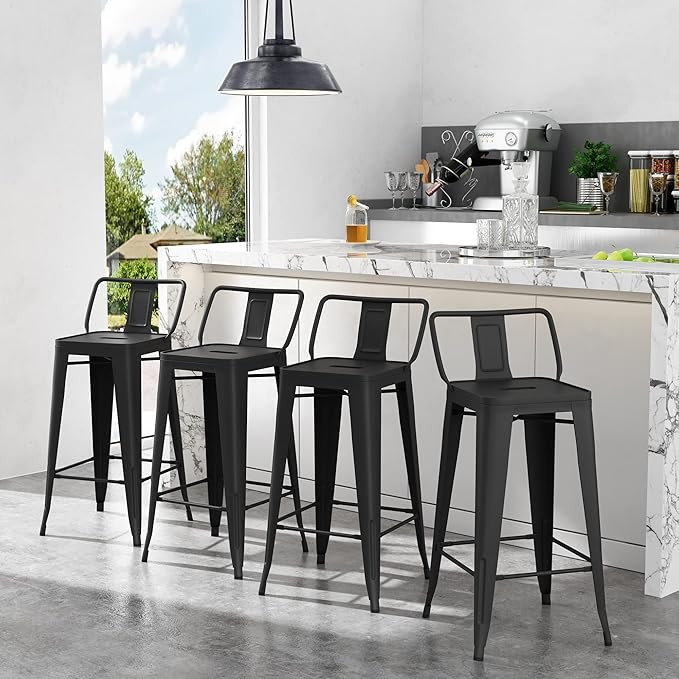 24 inch Metal Bar Stools Set of 4 Modern Counter Height Stools with Backs Low Back Bar Chairs for... | Amazon (US)