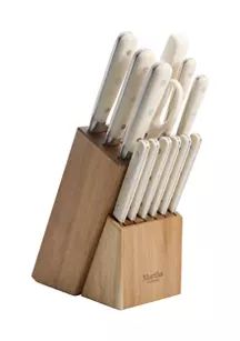 14 Piece Linen Color Handled Cutlery Set with Ashwood Block | Belk