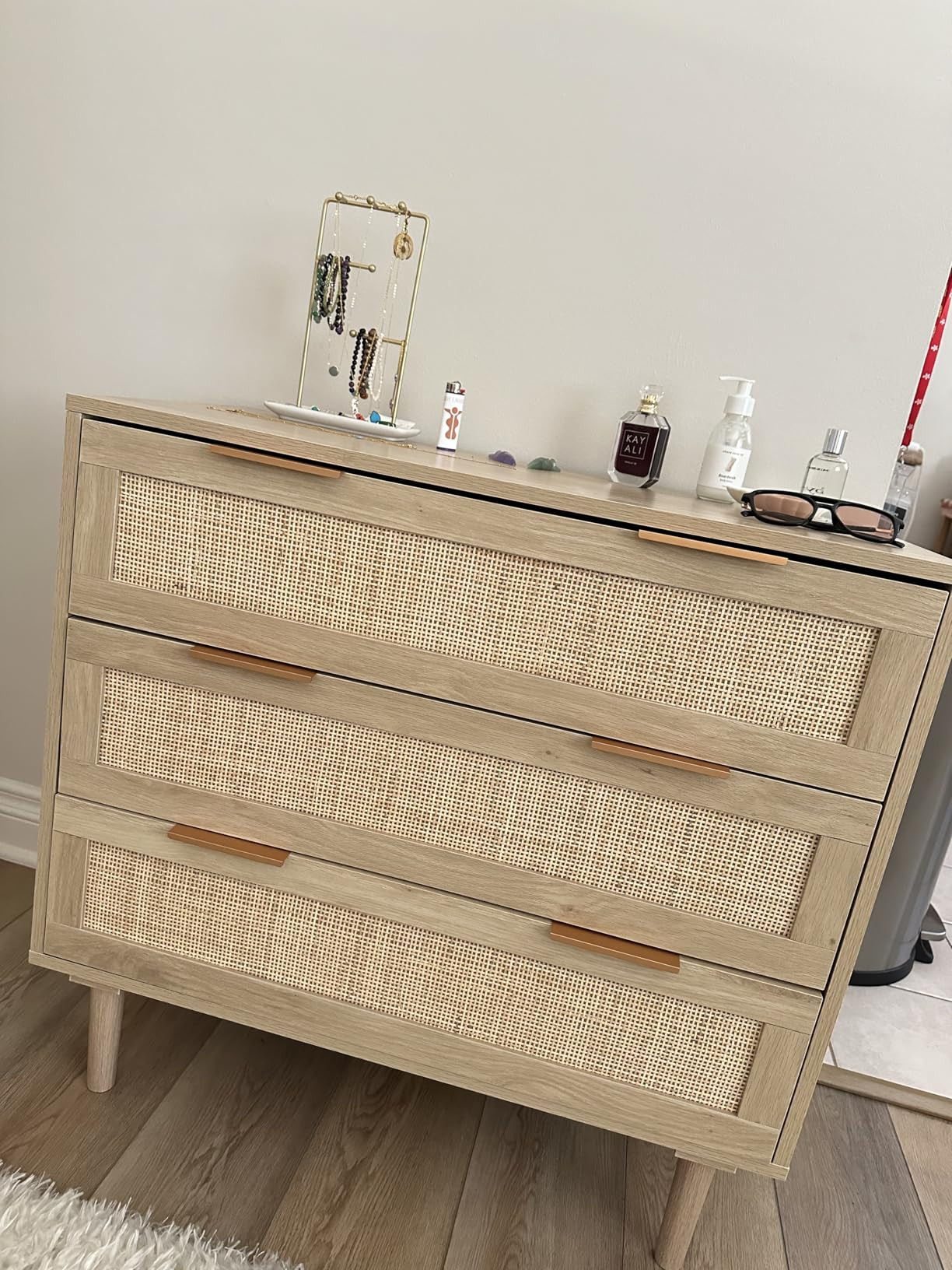 HOPUBUY 3 Drawer Dresser for Bedroom, Rattan Modern Closet Dressers Chest of Drawers, Wood Oak St... | Amazon (US)