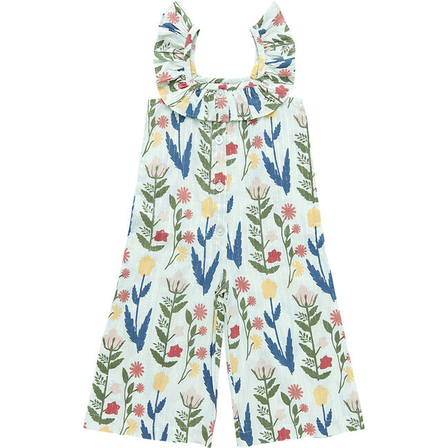 Ana Ruffle Neck Jumper, Paper Floral - Pink Chicken Rompers | Maisonette | Maisonette