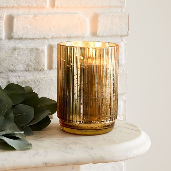 Mercury Glass Fluted Candles, Large, Tinted Gold | West Elm (US)