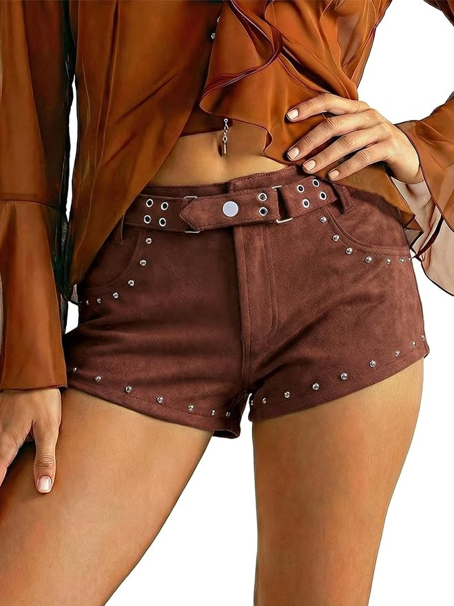 PEIHOT Women's Mid Rise Mini Shorts with Belt Fuzzy Suede Micro Shorts Y2K Country Concert Oufits... | Amazon (US)