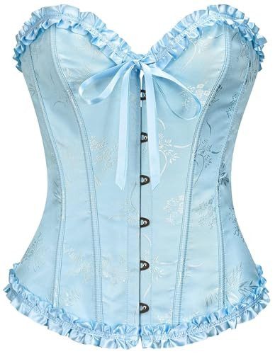 SZIVYSHI Azure Blue Corset Top for Women - Overbust Lace Up Waist Cincher Bustier Lingerie - Plum Blossom Bamboo Pattern - Plus Size 5XL | Amazon (US)