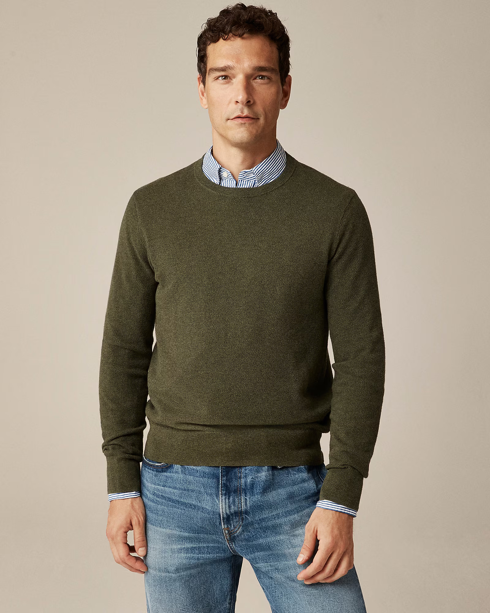 Cotton piqué-stitch crewneck sweater | J. Crew US
