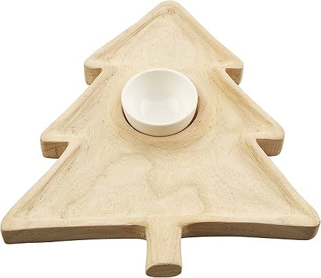 Mud Pie Paulownia Wood Christmas Tree Chip & Dip Set, 14.5" x 13", 14 1/2" x 13", Tan | Amazon (US)