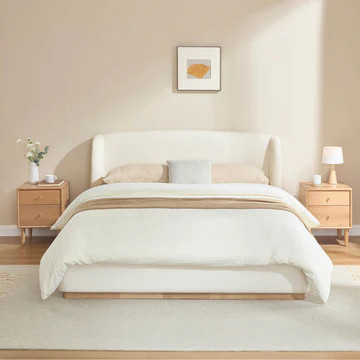 Ron Modern Boucle Platform Bed | Solid Wood Base | Chita