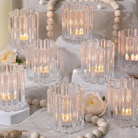 Glass Clear Votive Candle Holder, Ribbed Votive Candle Holders Set of 12, Tealight Candle Holder ... | Amazon (US)