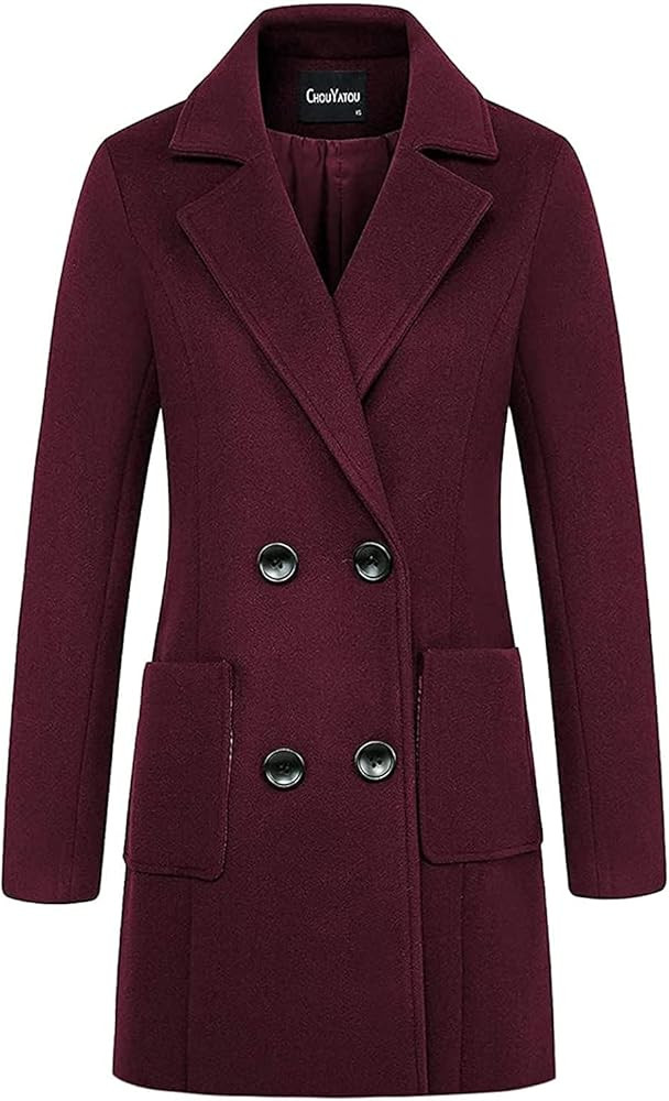 chouyatou Women Elegant Notched Collar Double Breasted Wool Blend Over Coat | Amazon (US)