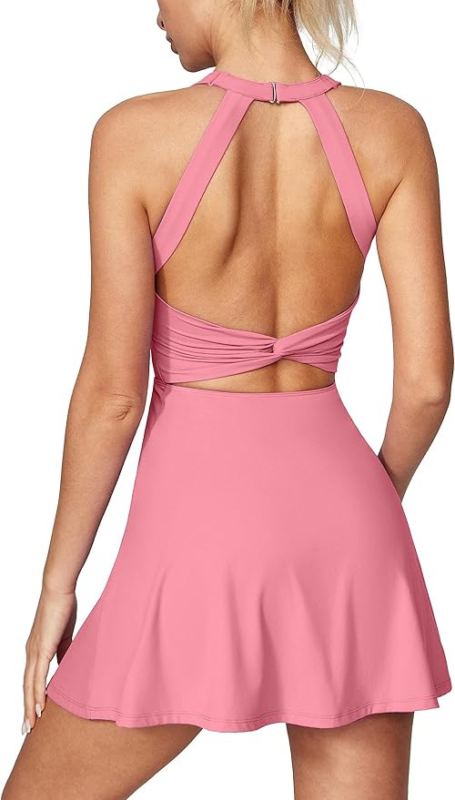 IUGA Women Tennis Dress with Built in Shorts & Bra Cut Out Twisted Workout Dress Golf Athletic Dr... | Amazon (US)