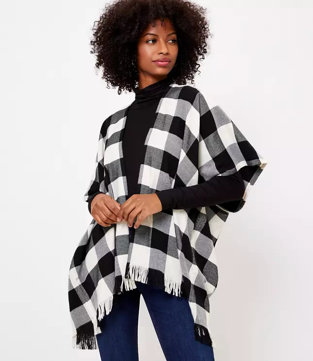 Buffalo Plaid Poncho | LOFT