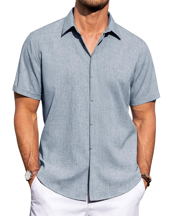 J.VER Men's Linen Shirts Casual Short Sleeve Button Down Shirt Beach Summer Vacation Holiday Wedd... | Amazon (US)