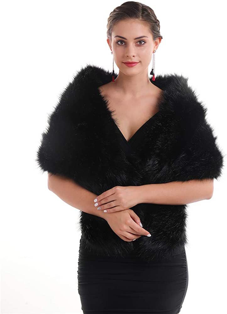 Lucky Leaf Women Luxurious Large Winter Faux Fur Scarf Wrap Collar Shrug for Lady Poncho Wedding ... | Amazon (US)
