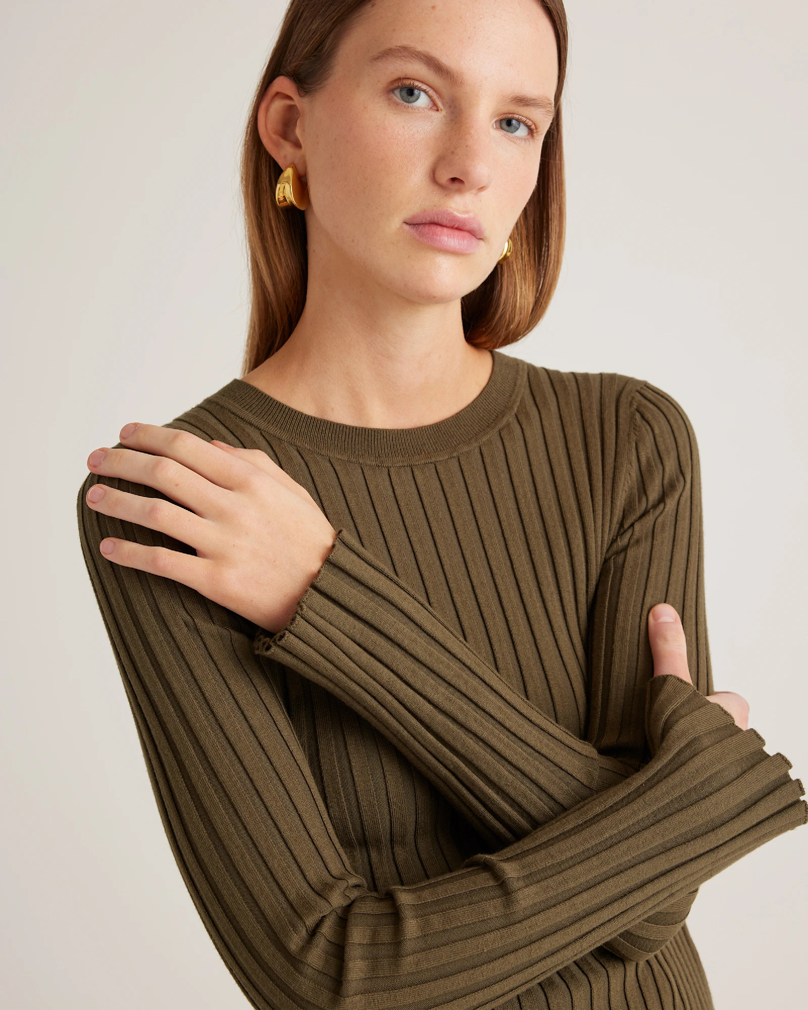 Cotton Cashmere Ribbed Long Sleeve Sweater | Quince