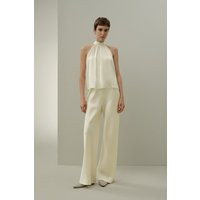 LILYSILK Women's Silk Halter Top, Pleated Neckline, Sleeveless, Lily White, L | LilySilk