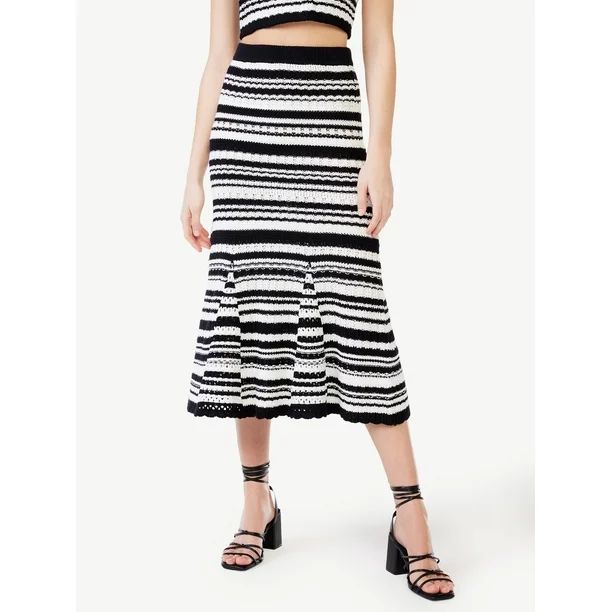 Scoop Women’s Loose Fit Striped Crochet Midi Skirt, Mid-Calf Length - Walmart.com | Walmart (US)
