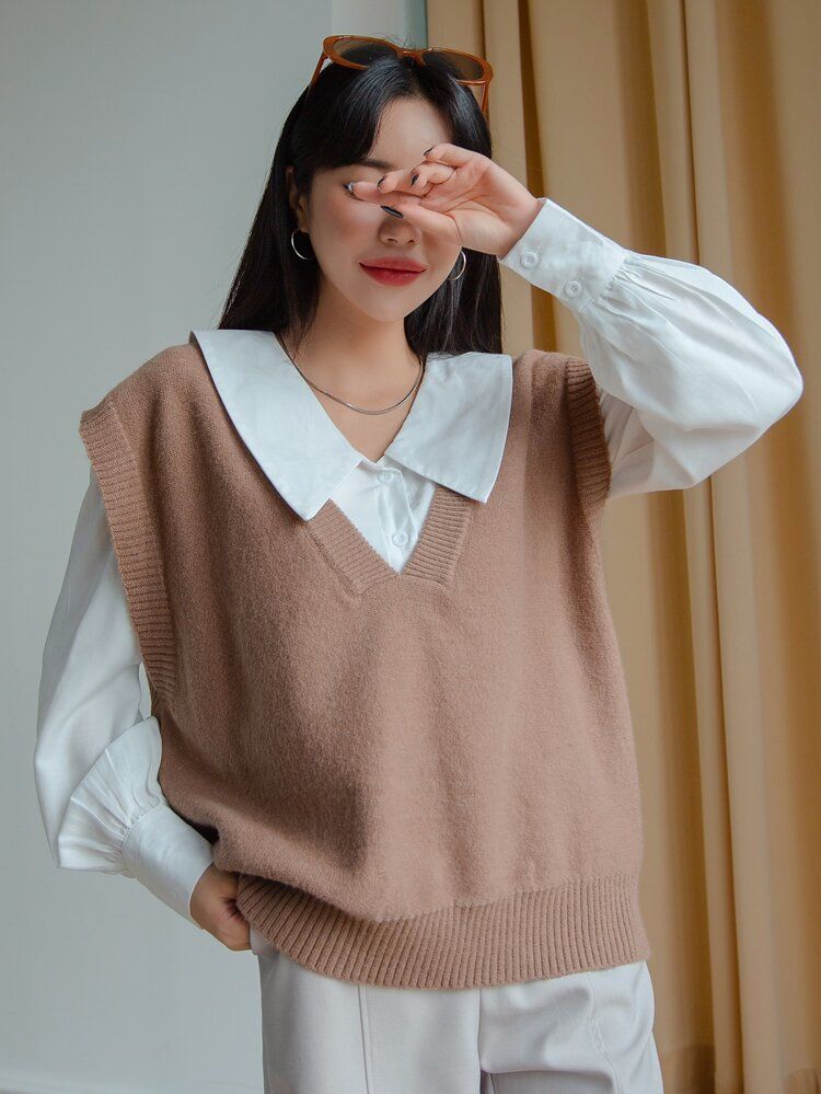 DAZY Solid Ribbed Knit Sweater Vest Without Blouse | SHEIN