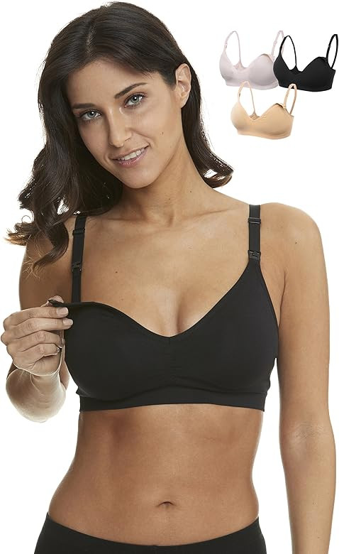 HOFISH 3 Pack Seamless Clip Down Deep V Neck Push Up Nursing Bra Maternity Bras 3PACK Inlcuding Exte | Amazon (US)