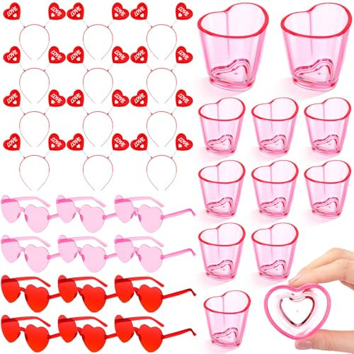 Acellegic 36 Pcs Galentine's Day Party Decor Include 12 Pink Shot Glasses 12 Heart Headbands 12 Heart Shaped Glasses for Besties Galentine's Gang Valentine's Day Bachelor Party Supplies | Amazon (US)