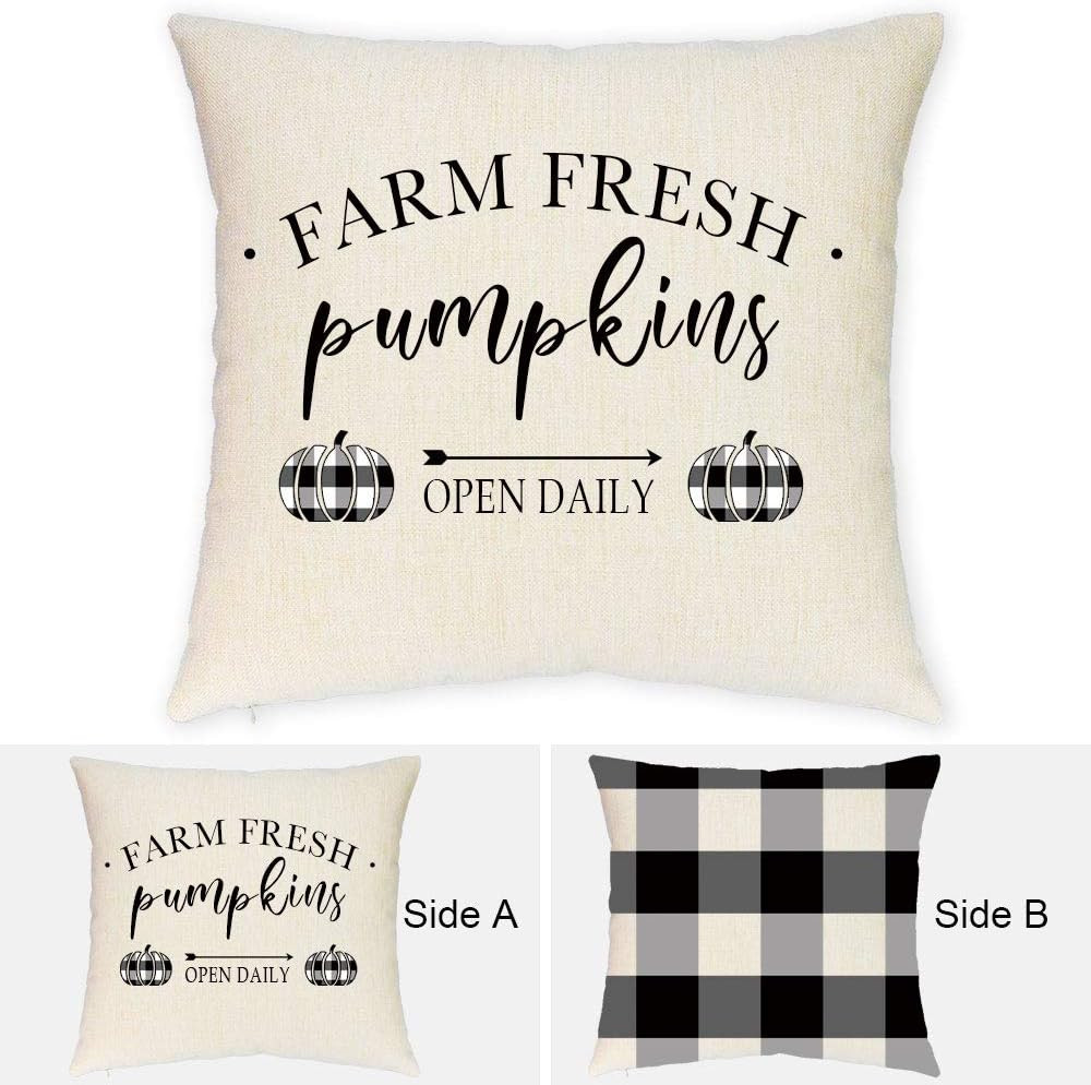 JYNHOOR Fall Pillow Cover 18x18 Inch –Double Printed Buffalo Check Plaid Pumpkin Pillow Cover f... | Amazon (US)