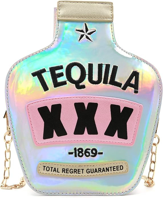 Ondeam Tequila Bottle Shaped Laser Shoulder Handbags,Pu Crossbody Purse for women | Amazon (US)