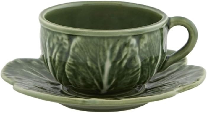 Bordallo Pinheiro Cabbage Tea Cup & Saucer, Green Natural, Set of 4 | Amazon (US)
