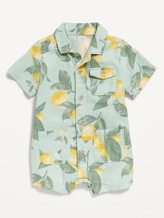 Printed Short-Sleeve Linen-Blend Utility Romper for Baby | Old Navy (US)